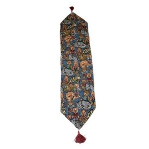 Vintage Teddy Bear & Cats Patterned Table Runner with Tassels